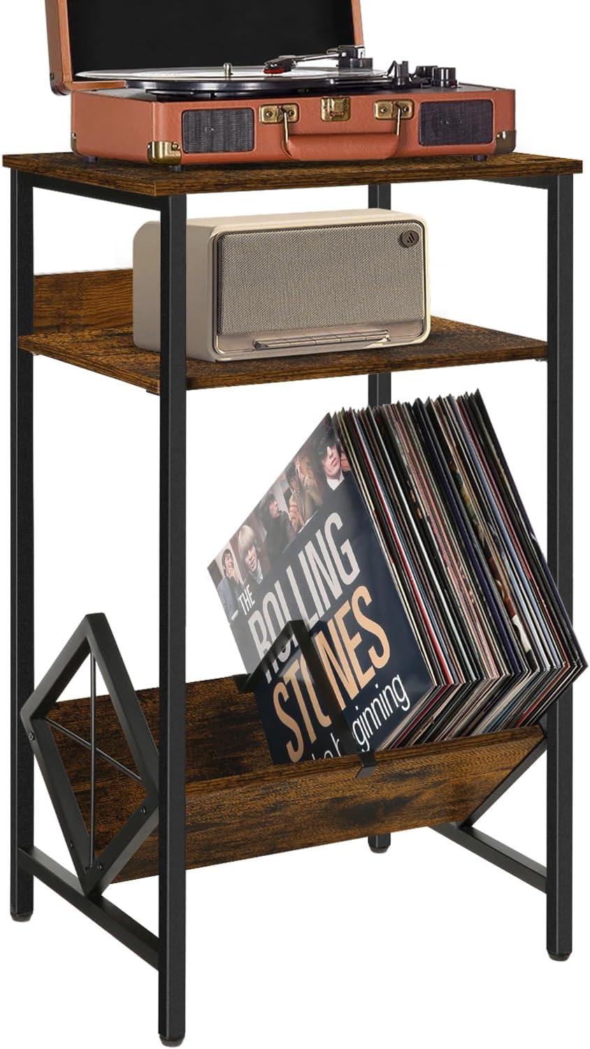 YINMIT Soporte para discos de vinilo, soporte para tocadiscos, mesa auxiliar, almacenamiento de vinilo de hasta 65 álbumes, mesa de tocadiscos,