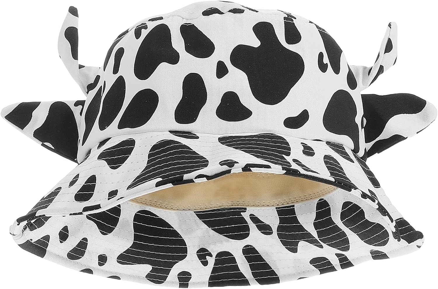 TEHAUX Cow Print Bucket Hat with Ears, Soft Cotton Fisherman Cap for Women, Summer Novelty Animal Theme Hat for Beach and Outdoor Activities Multi