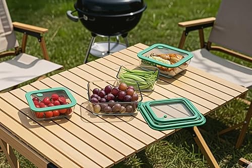 Miniatura 6 de Crispa Recipientes de almacenamiento de alimentos de vidrio verde azulado con tapas de vidrio de silicona, 100% libres de plástico, herméticos a