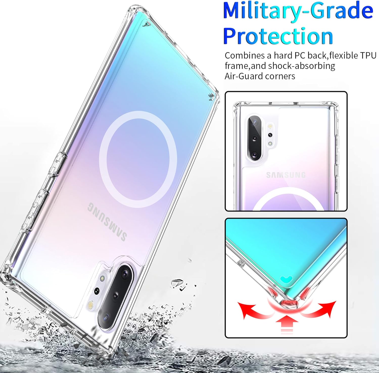 Clear Magnetic Phone Case for Samsung Galaxy Note 10 Plus, 6.8-Inch Compatible with MagSafe Crystal Transparent TPU PC Cover Shockproof Heavty Duty Protection Bumper Non-Yellowing Wireless Charging - Image 4