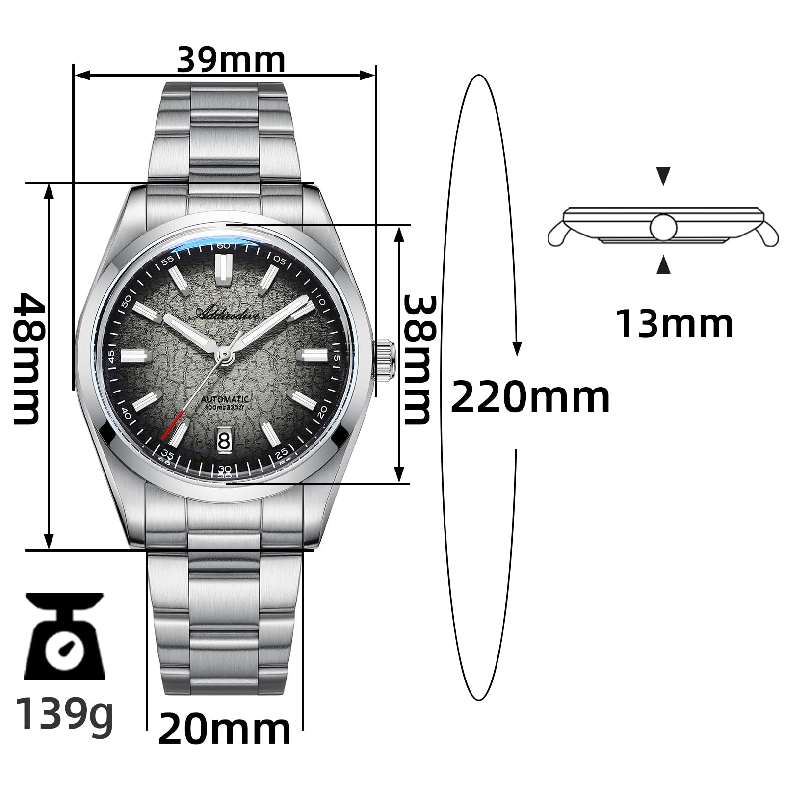 ADDIESDIVE Orologio da uomo automatico di lusso con quadrante a crepa sfumato NH35A orologio meccanico per uomo donna luminoso 100 m impermeabile moda elegante orologi eleganti