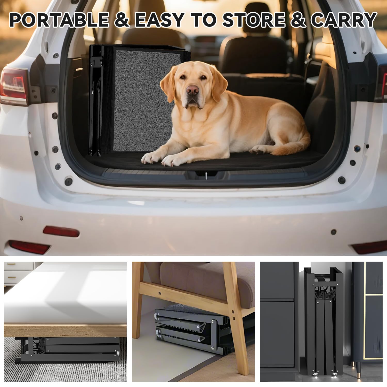 Rampa per Cani Auto Pieghevole 170 x 50 cm Grigio, con Superficie in Moquette Antiscivolo, Fino a 70 kg, Leggera in Alluminio per Animali Domestici, per Auto, Camion, SUV e Scale Esterne