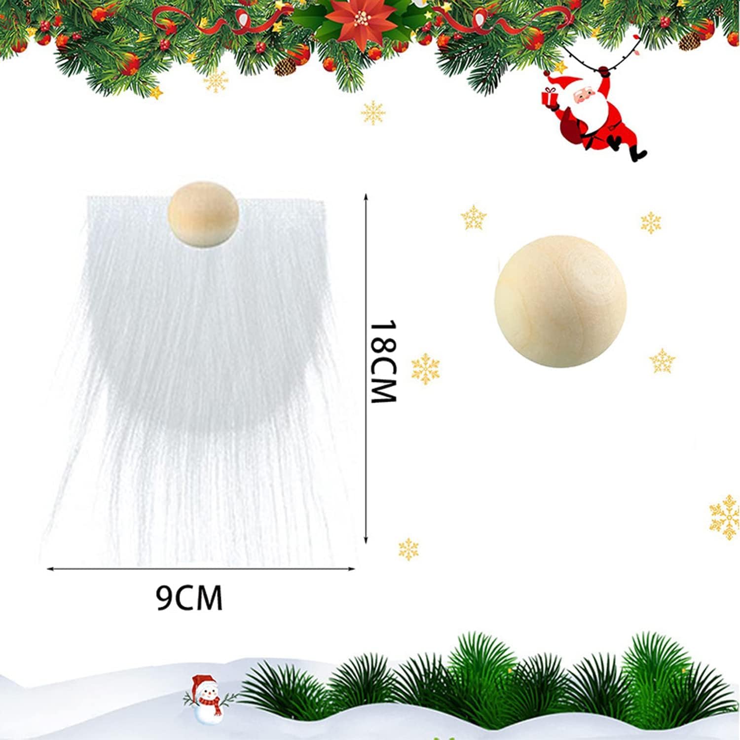 JIEOU Christmas Gnome Beard, 12 Pieces Precut Faux Fur Gnome Beard with Round Wooden Balls - Image 2