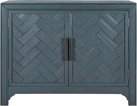 40" Sideboard Cabinet 2-Doors Solid Wood, Retro Buffet Cabinet with Storage Adjustable Shelf, Console Table Accent for Hallway, Living Room, Dining Room, Kitchen, Entry Way Antique Blue