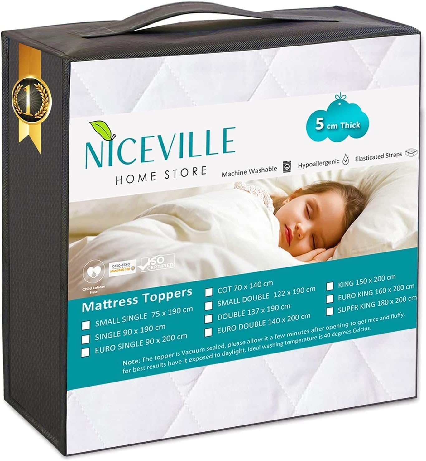 Niceville ® Mattress Topper Double Bed 5cm Thick White, Fluffy Soft