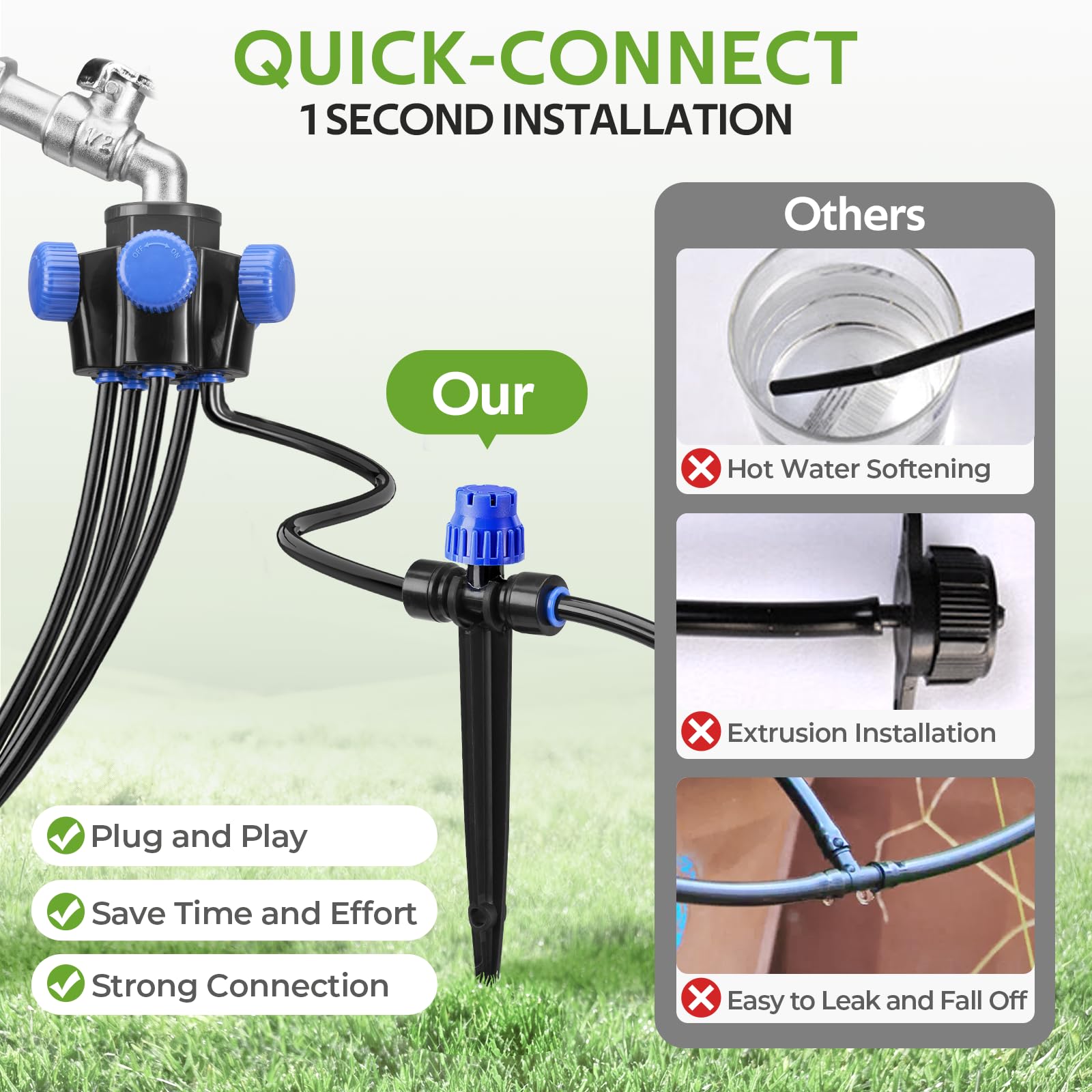 HIRALIY Kit di irrigazione a goccia per aiuole rialzate e giardini da 30 m | Sistema di irrigazione da giardino con splitter a 5 vie e gocciolatori regolabili per terrazze, giardini e piante in vaso
