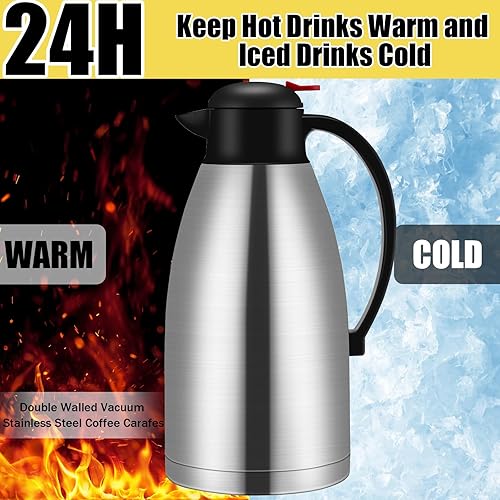 Miniatura 4 de Nuogo 2 jarras térmicas de café de 102 onzas con aislamiento de acero inoxidable de doble pared al vacío, olla térmica con cepillo para uso en casa