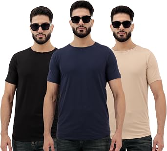 Mens T-Shirts Pack of 3, Crew Neck Short Sleeve Cotton Blend Basic Tees, Regular Fit M-XXL