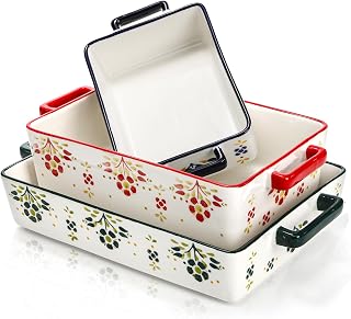 Peohud Set of 3 Casserole Dishes for Oven, Porcelain Baking Dishes with Handle, Large Rectangular Lasagna Pans, Ceramic Bakeware Set for Cooking, Kitchen, Cake Dinner, Banquet, Wedding and Daily Use