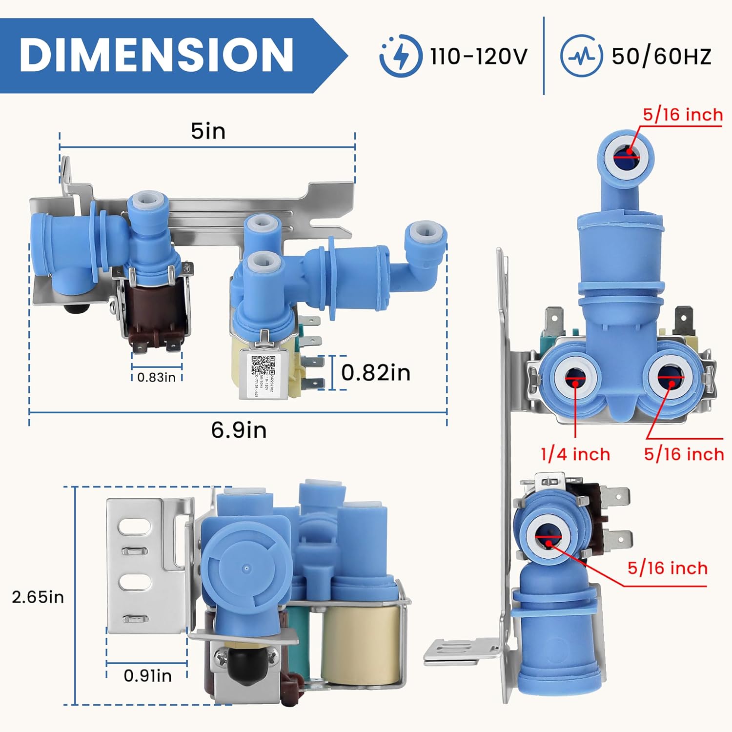 242252702 Refrigerator Water Inlet Valve Fit for Fr-igidaire Ken-more Elec-trolux Cro-sley Fridge Triple Solenoid Inlet Water Valve Replace 240505101 240531101 K-76150 WV2702241 636701 by Fetechmate