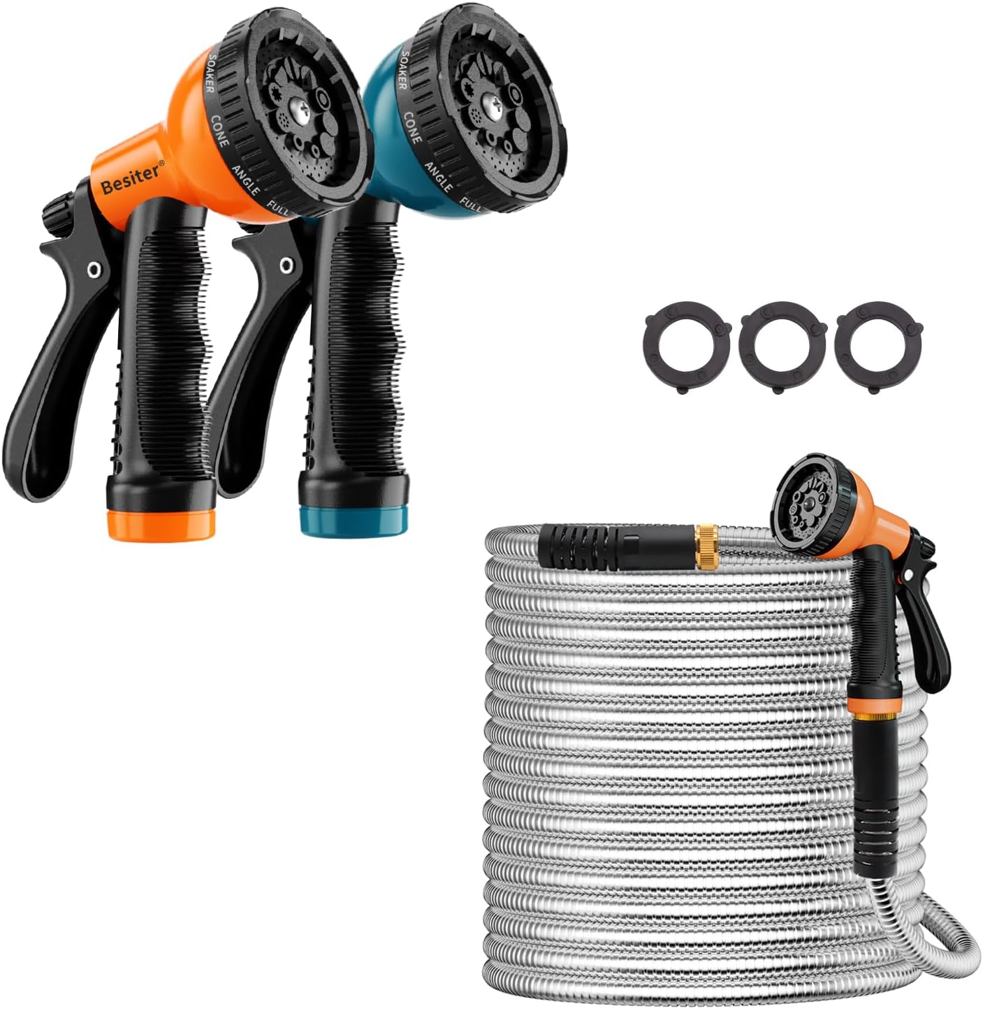 Garden Hose Nozzle and 50 FT Stainless Steel Water Hose