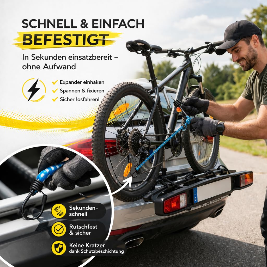Set di 10 espansori multiuso con ganci e tendicinghie extra forti per campeggio, auto e bicicletta, cinghie di tensione e gomma di tensione, accessori per auto