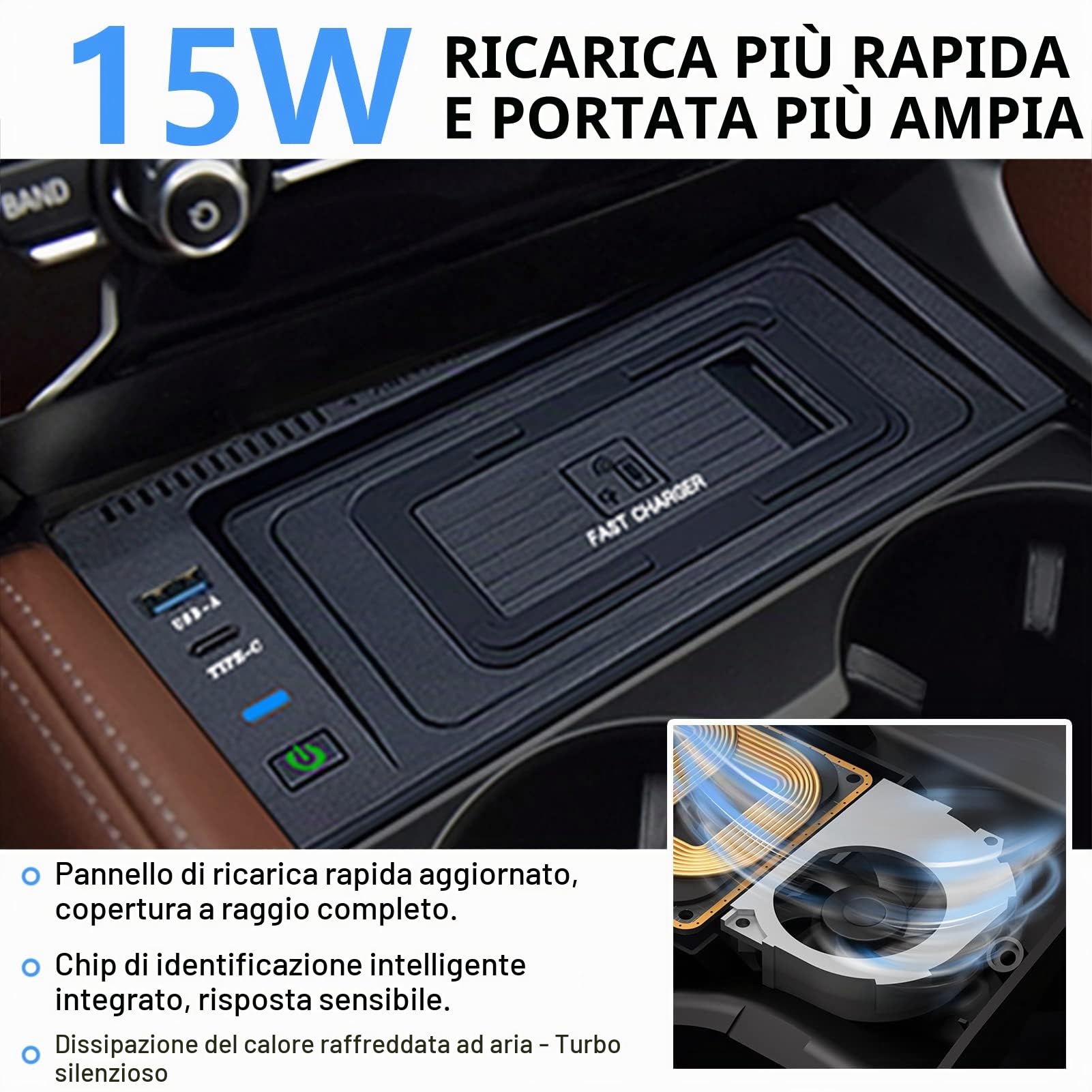 Caricatore Wireless Auto per BMW X5 (2014-2018) F15/E70, X6 (2014-2018) F16/E71 Accessori console centrale, 15W Qi ricarica rapida, con porta USB QC3.0, regalo per i proprietari di BMW