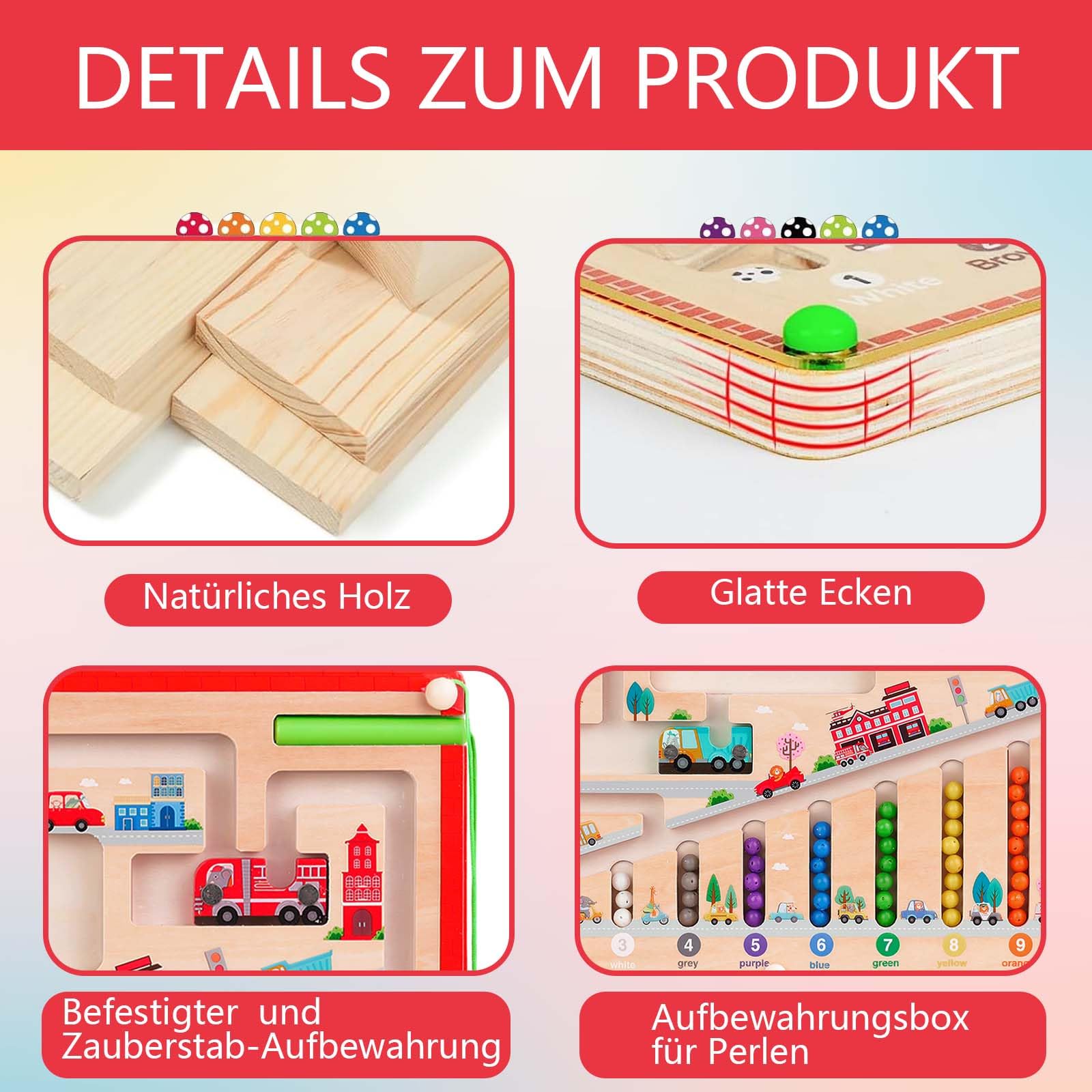 Magnetspiel Labyrinth Für Kinder Ab 2 Jahren – Montessori Lernspielzeug Mit Verkehrsmotiven & Farbperlen