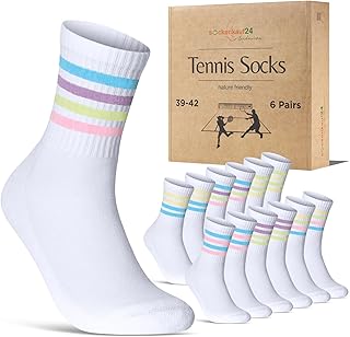 Calcetines Deportivos Mujer Tenis Performance Crew Socks 6 Pares Acolchados Transpirables Estilo Retro