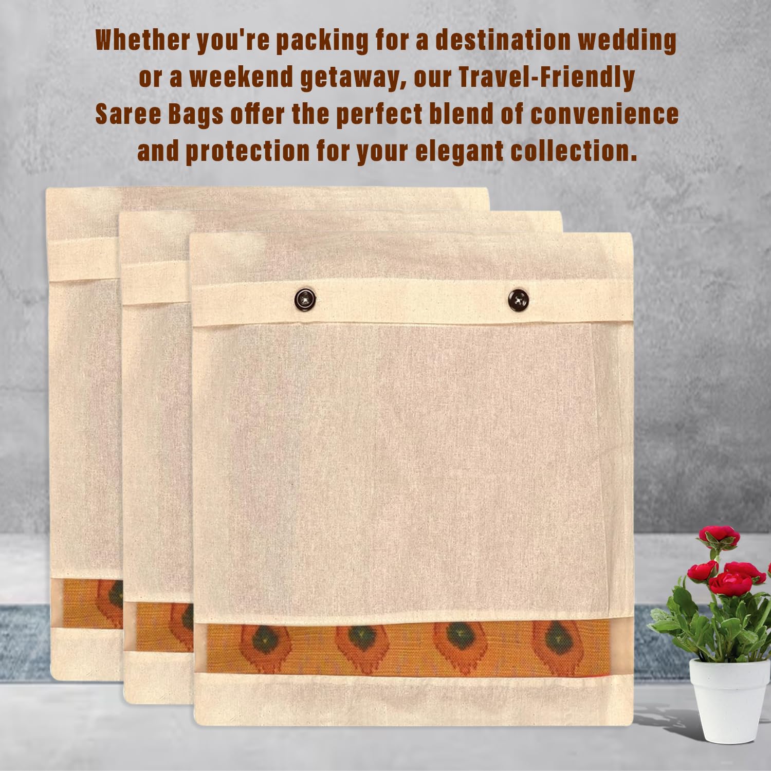Kuber Industries Saree-Taschen | Kleidertaschen zur Aufbewahrung | Baumwoll-Kleiderschrank-Organizer | Netz-Fenstertuch-Aufbewahrungstaschen-Set | Einzelverpackung Saree-Abdeckung mit Knopf | 20 Stück