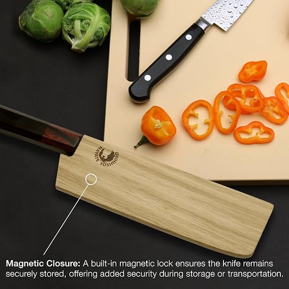 Yoshihiro Magnetic Oak Wood Saya Cover Blade Protector for Nakiri (165mm) 6.5in