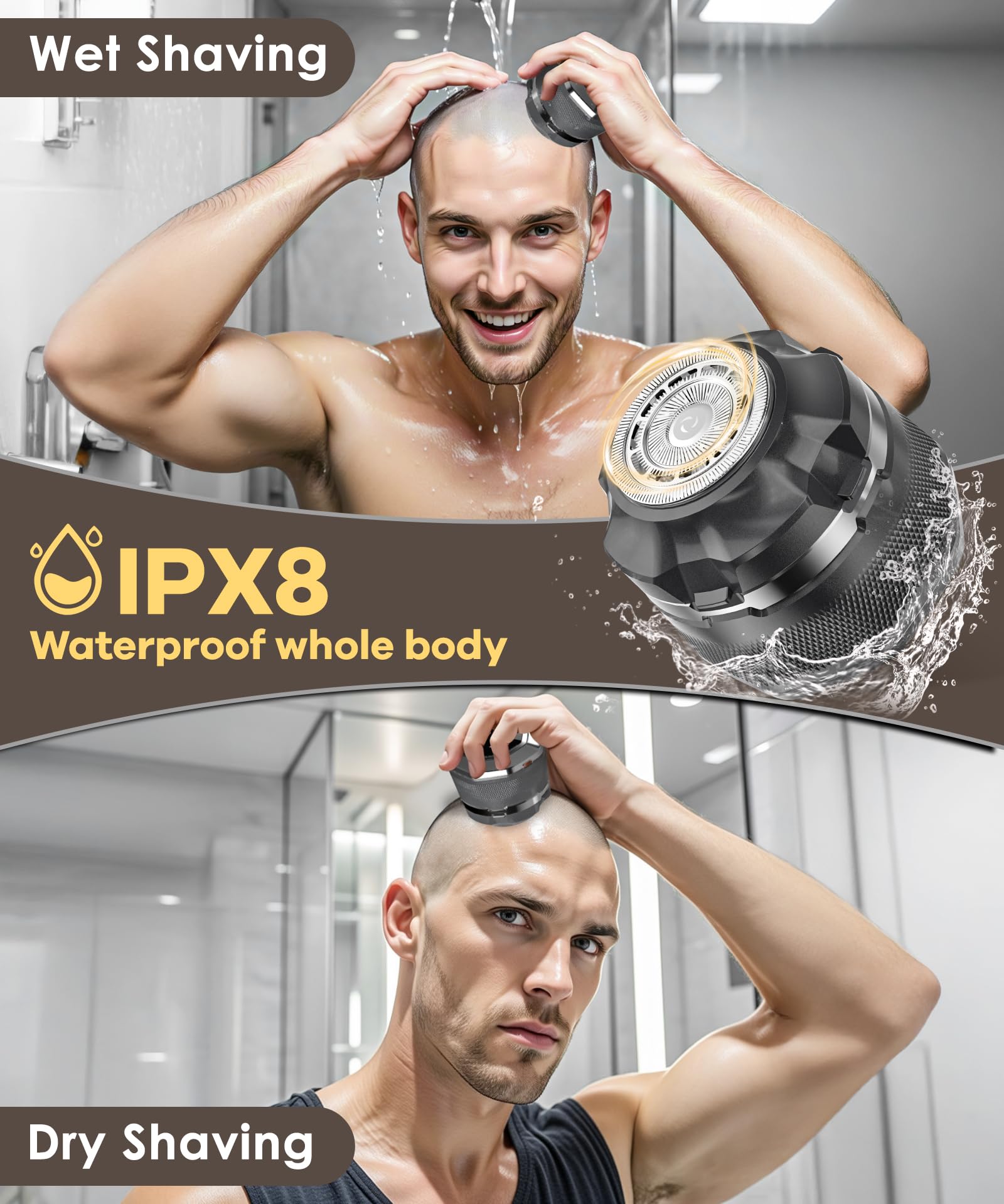 Afeitadora de cabeza calva definitiva: precisión magnética, potencia de 10000 rpm, IPX8 impermeable, pantalla LED y kit de viaje