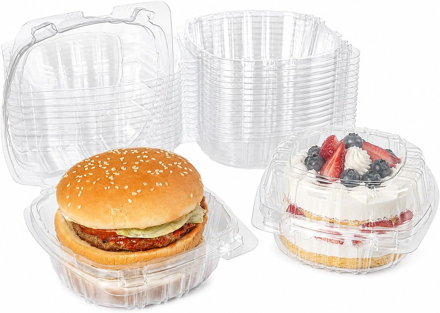 50 Pack Clear Plastic Clamshell Food Containers -6*6" Disposable Hinged Square Take Out Boxes for Food, Hamburger, Salad, Fruit, Sushi Carry Out Trays for Restaurants & Catering