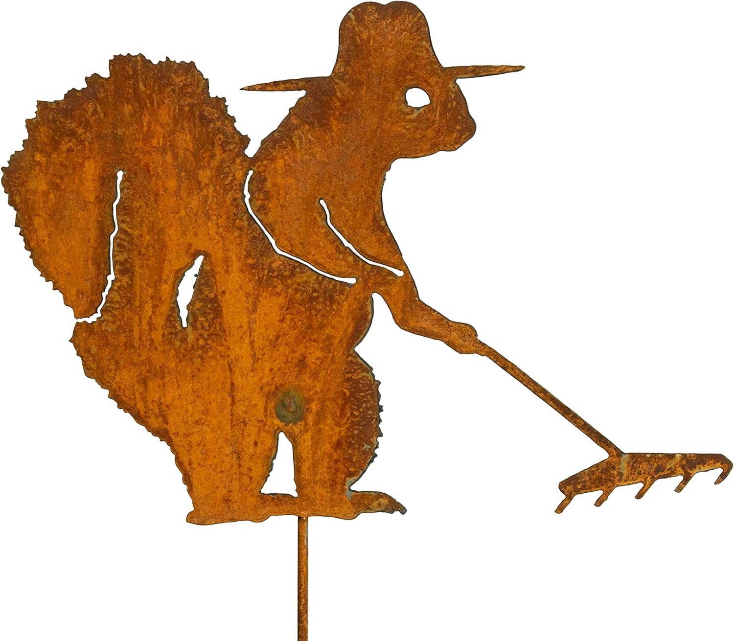 Ezekiel The Garden Squirrel Raking Leaves, Metal Garden Art, Garden Decor, Gifts for Mom, Yard Art