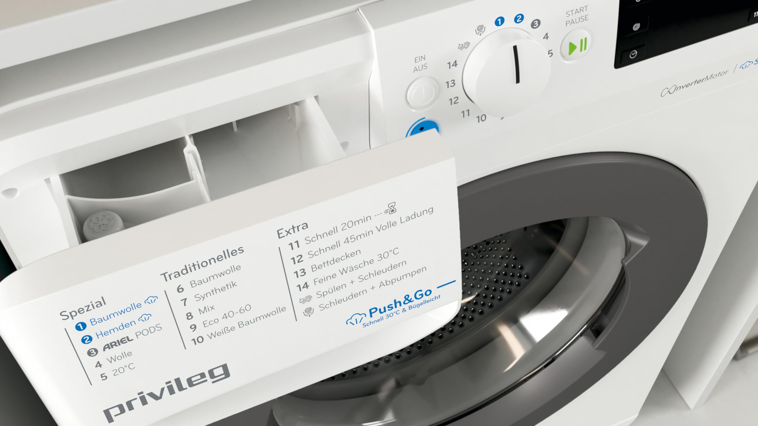 Privileg PWFV X 953 AA Waschmaschine-Frontlader/9 kg/Water Balance Plus/Dynamic Inverter-Motor/Mehrfachwasserschutz+/ Kurz 45'/ Express 30'/ Antiflecken-Option