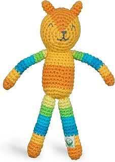 Green Sprouts Animal Friend Rattle Made from Organic Cotton | Encourages Whole Learning The Healthy & Natural Way | Crocheted by Hand, Soft & Flexible, Playful Rattle Sound