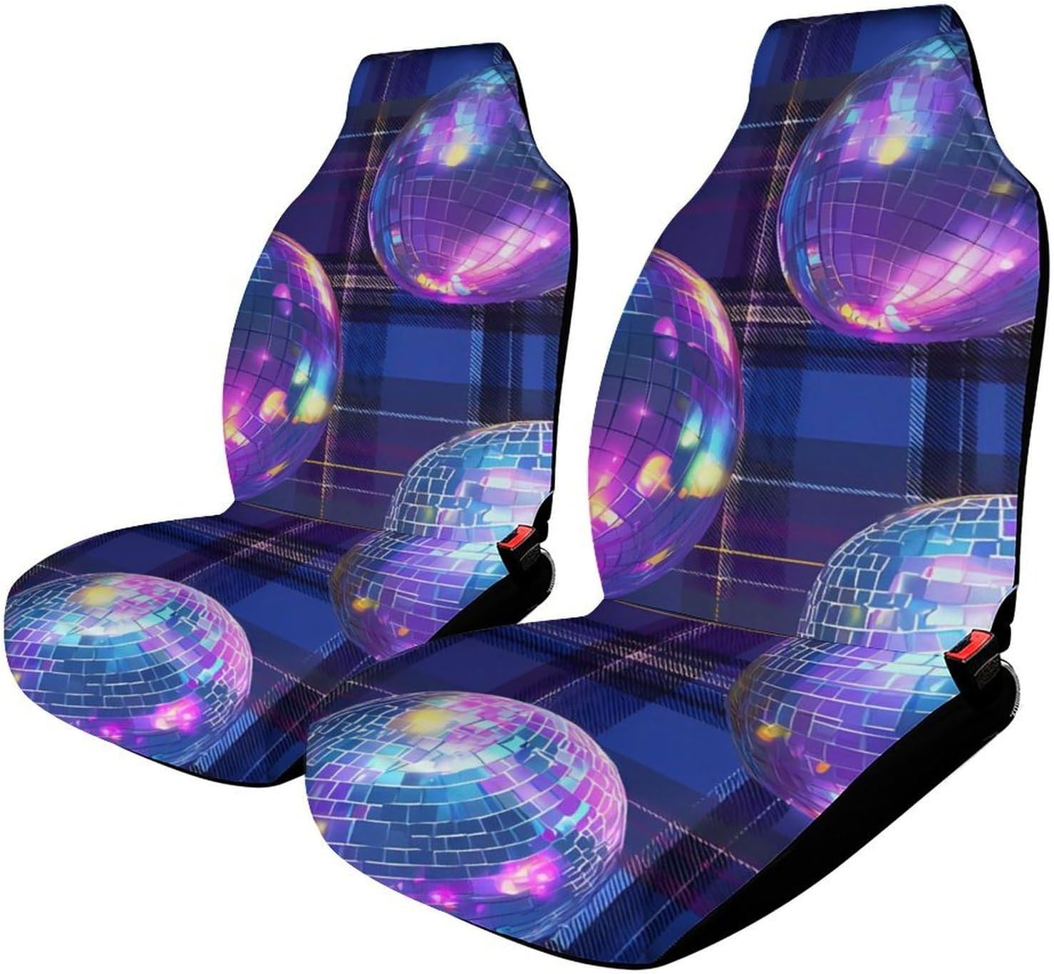Vintage Disco Balls Plaid 80s Car Seat Protector Front Seats Universal Fit Automotive Accessories
