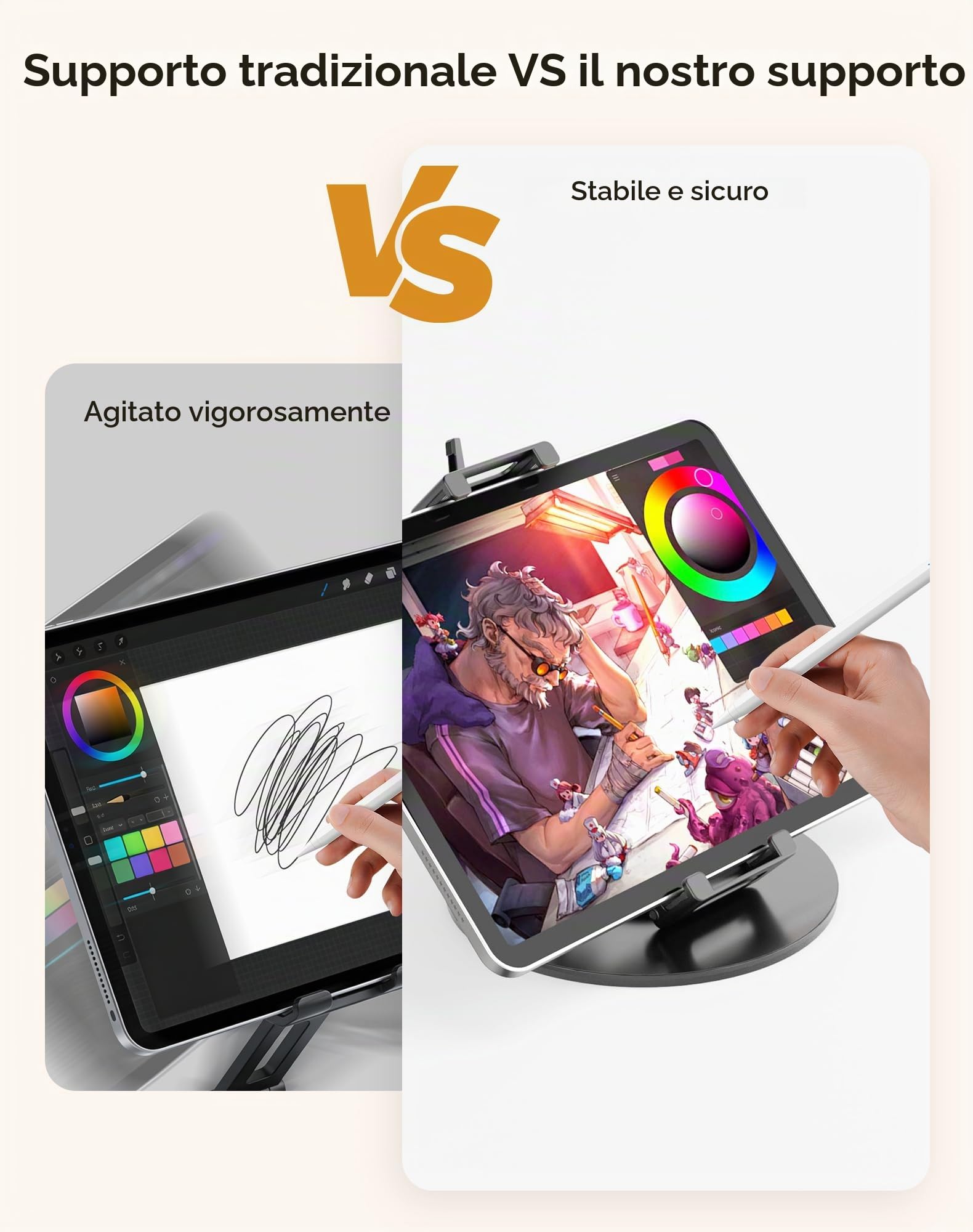 Supporto portatile per monitor e tablet, robusto supporto in alluminio, base girevole a 360°, capacità di carico di 2 kg, pieghevole per iPad da 4,7-18,5 pollici, tablet, monitor, cucina e viaggi