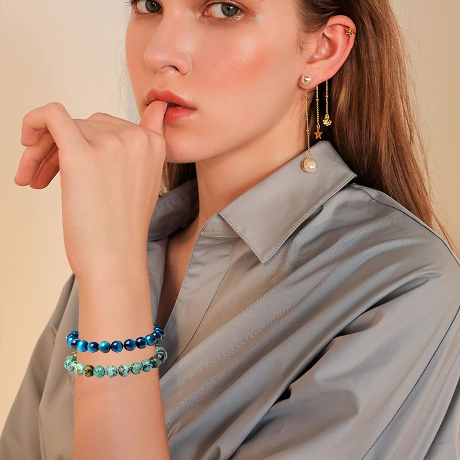 CASDAN 12PCS 8mm Semi-Precious Gemstones Beaded Bracelets for Men Women Tiger Eye Lava Rock Crystal Stone Bead Bracelets Set - Image 3