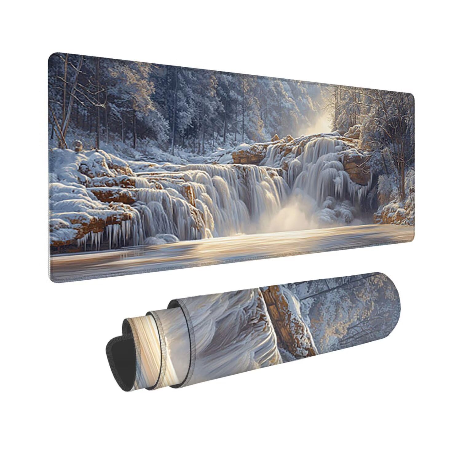 Podkładka pod mysz do gier XXL duża mysz 1200 x 500 mm, duża podkładka pod biurko z antypoślizgową gumową podstawą dla graczy, poprawia precyzję i szybkość (zimowe lilie wodne) o-127