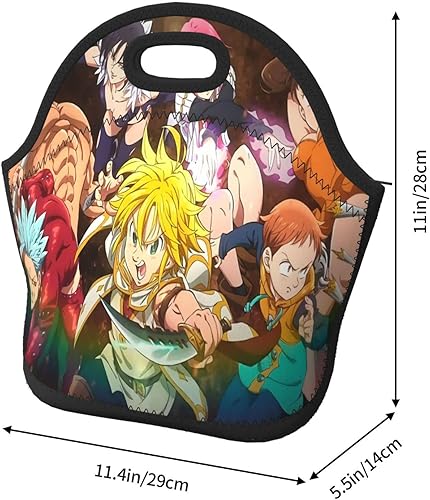 Miniatura 4 de ORPJXIO Bolsa de almuerzo reutilizable de neopreno portátil con aislamiento térmico de The Seven Anime Deadly Sins para picnic al aire libre,