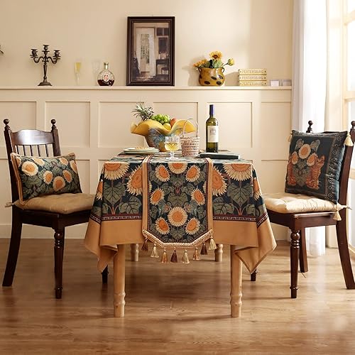 Miniatura 6 de patdrea Camino de mesa de girasol para mesas rectangulares, girasoles y hojas, camino de mesa impreso con borlas, plantas, camino floral para