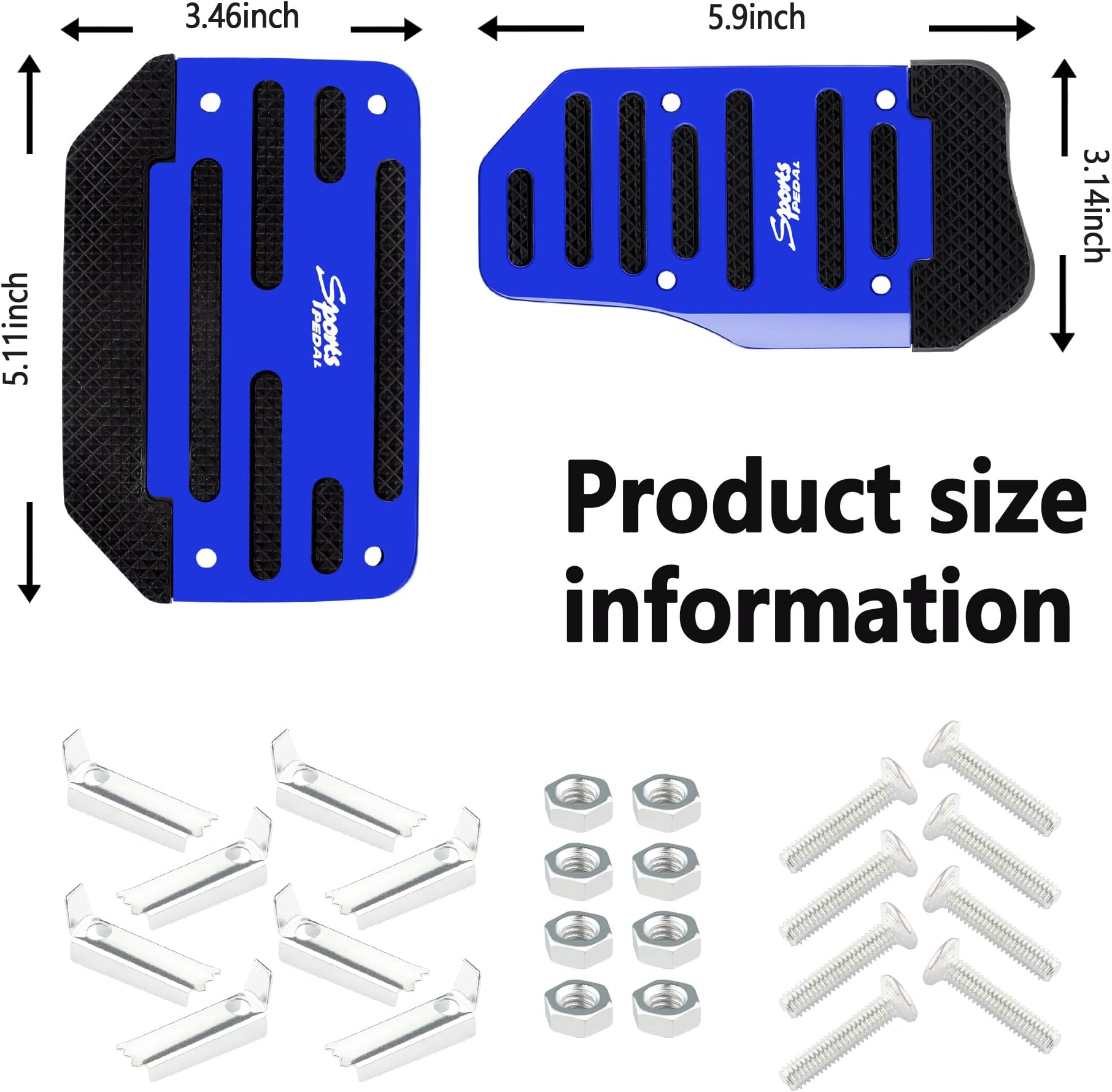 2PCS Non- Slip Automatic Transmission Pedal Covers Replacement Kit,Aluminum Alloy Gas Pedal&Brake Pedal Cover Sporty Car Decor,Universal Car Accessories for Car Safty (Blue/2pcs)