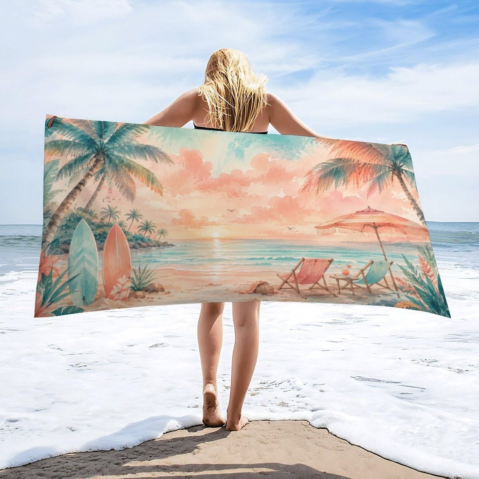 Anceky Tropical Beach Sunset Palm Trees Beach Towel 30"×60",Soft Microfiber Bath Towel Shawl, Quick Dry Absorbent Pool Spa Gym Shower Towel