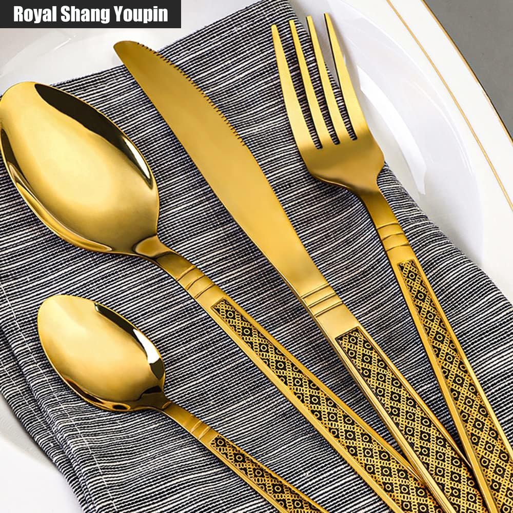 Manico Quadrato Cucina Posate in Acciaio Inossidabile Posate Posate Set Coltello Da Bistecca Forchetta Cucchiaio Cucchiaino (A,16 pezzi)