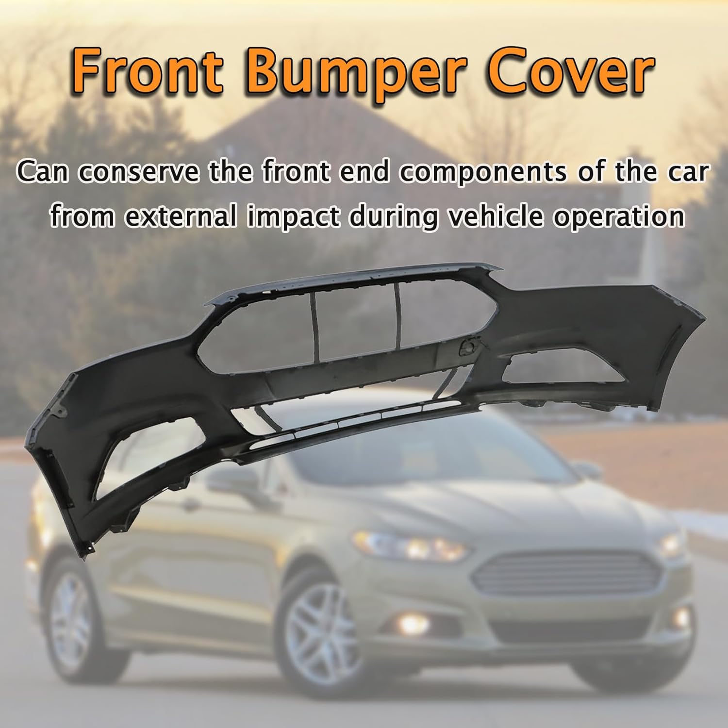 Front Bumper Cover Black Plastic without Parking Sensor Hole Replacement for replacement for Fusion 2013 2014 2015 2016