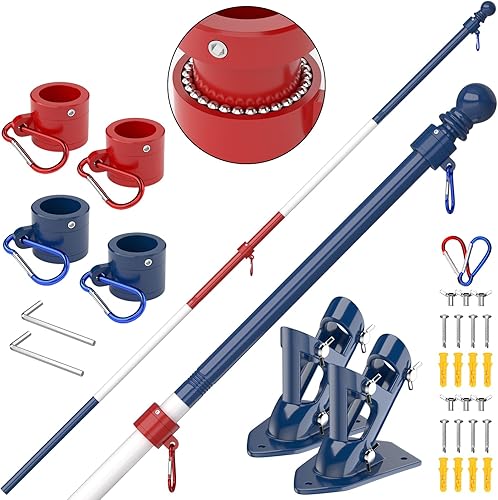 Miniatura 61 de ZMTECH Mástil de bandera – Soporte mejorado, bastones de bandera de acero inoxidable de 6 pies para exteriores de casa, residencial o comercial, kit