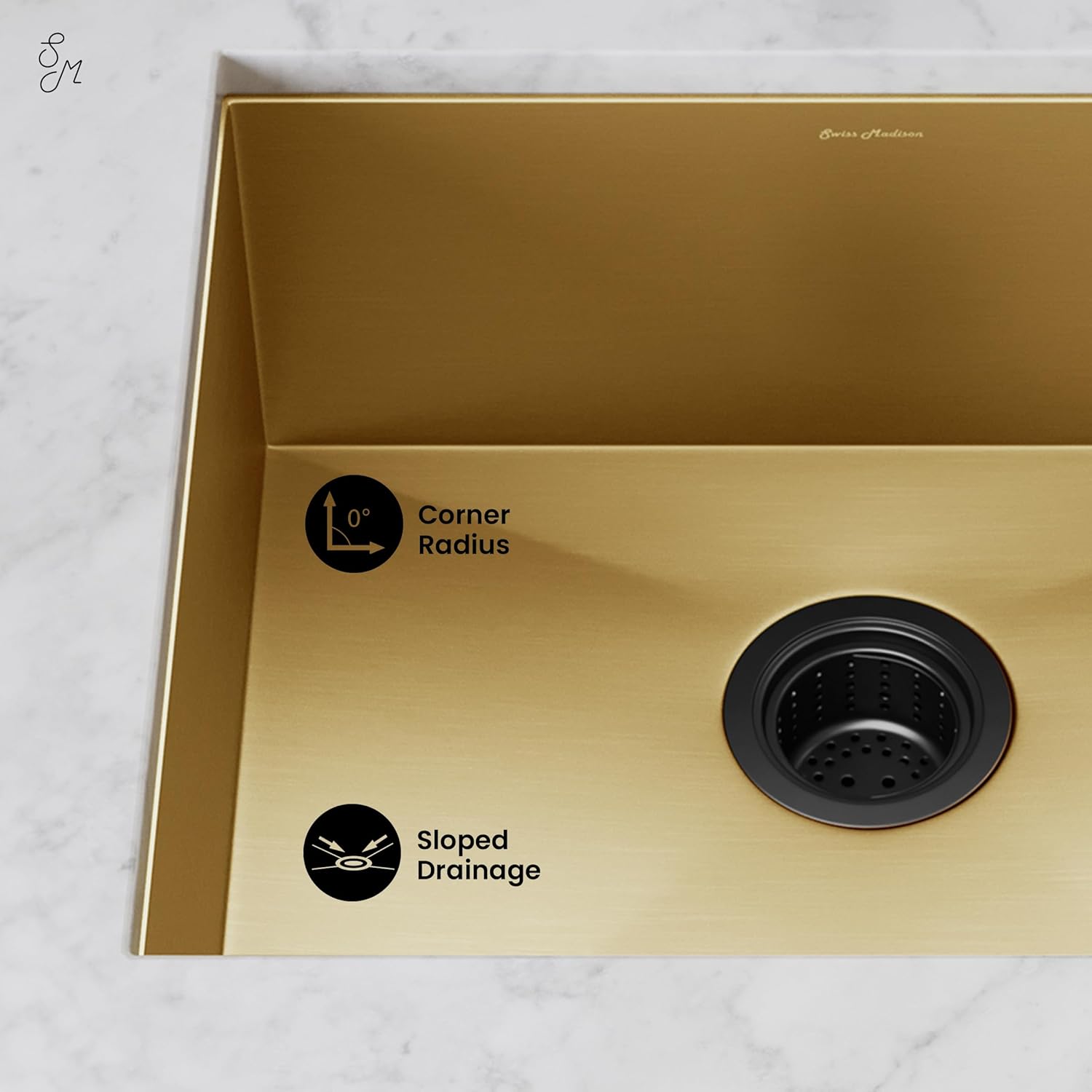 Swiss Madison Well Made Forever SM-KU707G, Tourner 21 x 18 Stainless Steel, Single Basin, Undermount Kitchen Sink, Gold