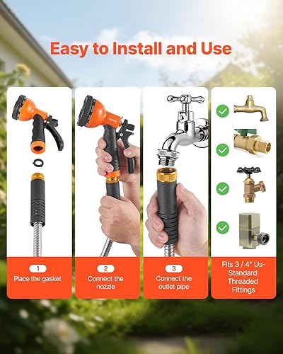 Miniatura 6 de VEVOR Manguera de jardín de metal de 100 pies – Manguera de agua de acero inoxidable resistente, flexible, sin torceduras ni enredos, resistente a