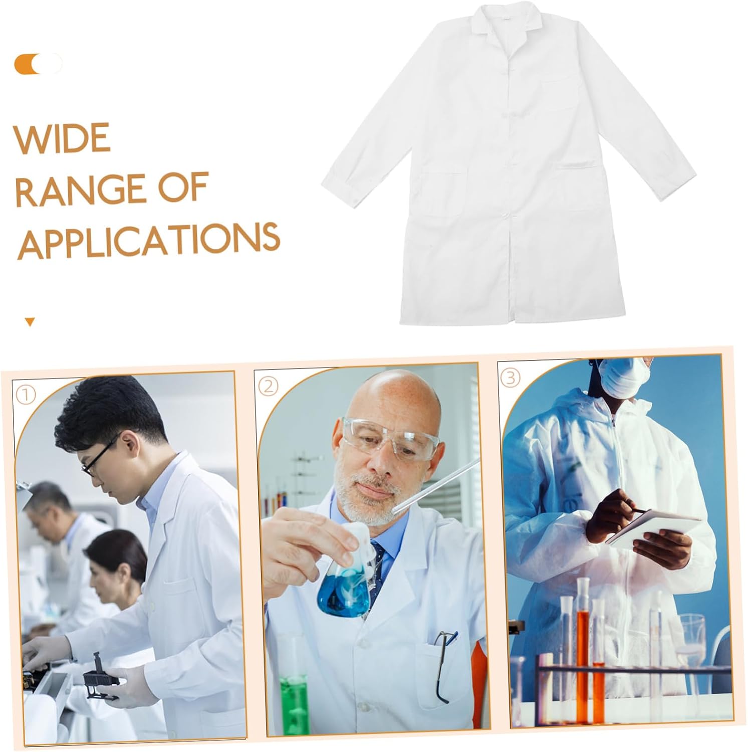 KICHOUSE White Laboratory Coat Doctor Suit Long Sleeve Xxl Cotton Men