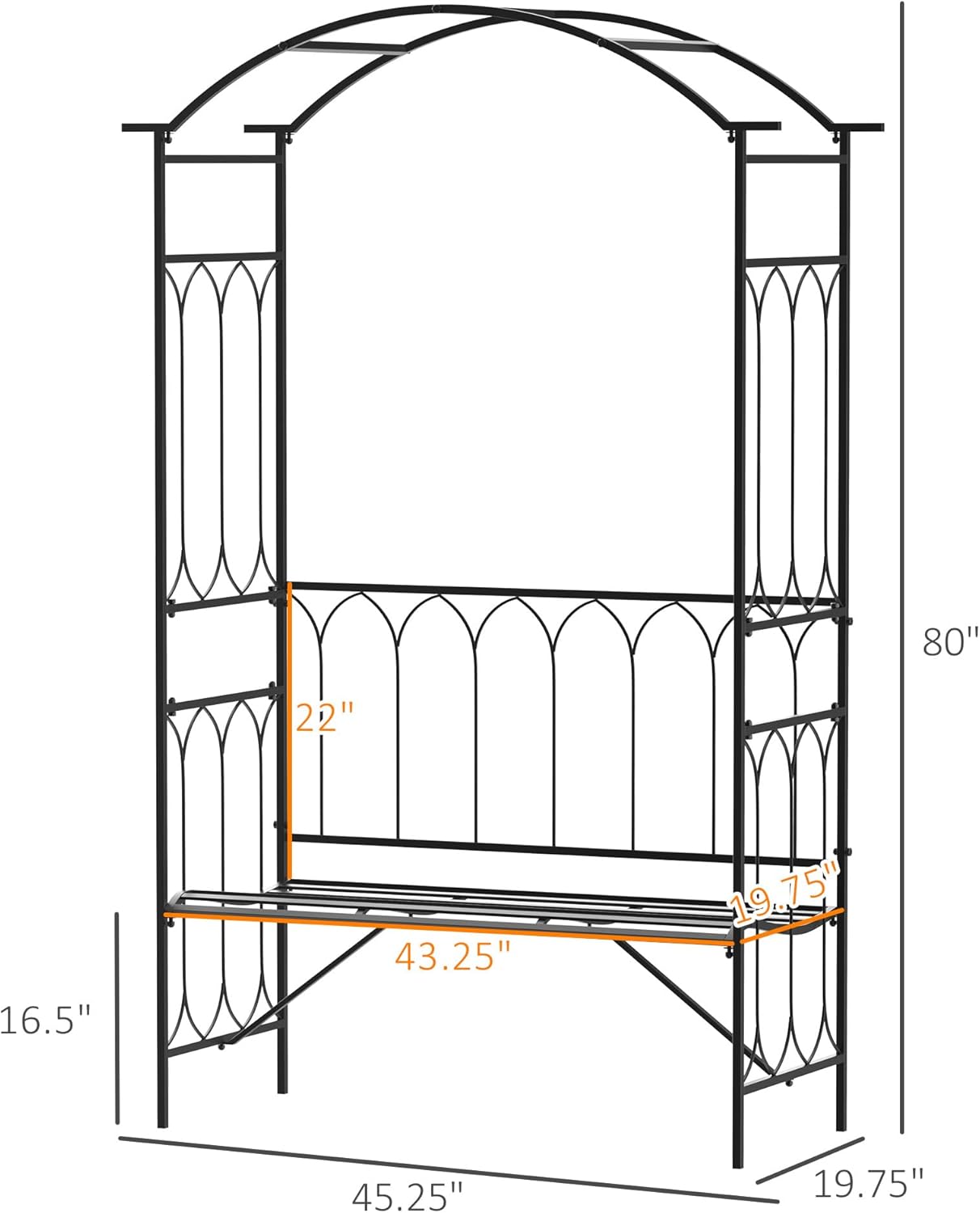 Outsunny Metal Trellis Arbor Arch for Climbing Plants with Garden Bench, Grow Grapes & Vines, Patio Decor & 2-Person Outdoor Steel Decorative Seating, 484 lbs. Weight Capacity, Black