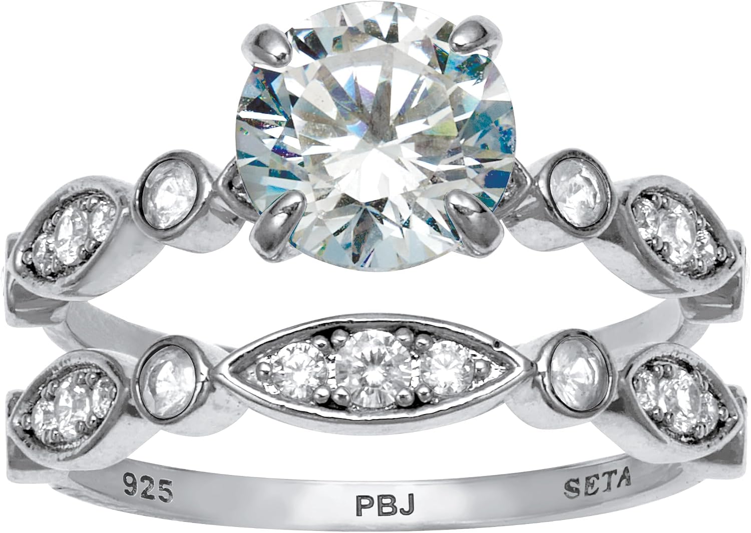 Palm Beach Jewelry PalmBeach Yellow Gold-plated or Platinum=plated Sterling Silver Cubic Zirconia Bridal Ring Set Sizes 6-10 Size 10