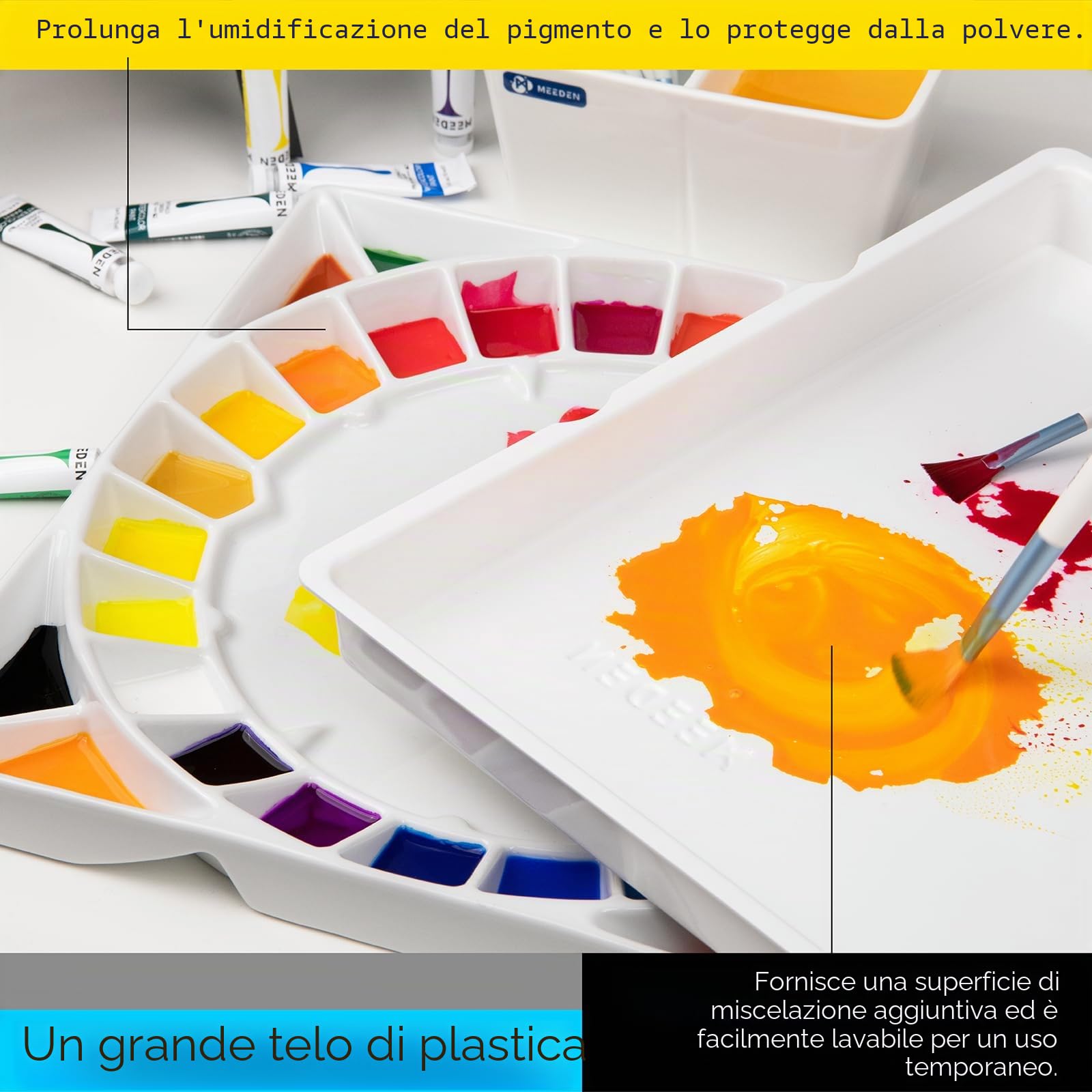 MEEDEN Studio - Tavolozza di pittura ad acquerello in porcellana, miscelazione tavolozza di acquerello in ceramica per pittura ad olio acrilica a guazzo, 12-3/5 pollici …