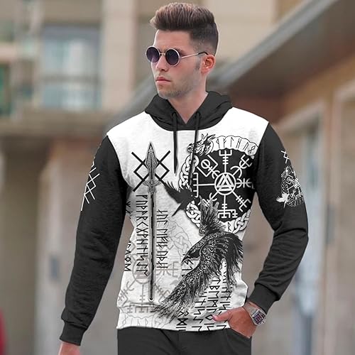 Miniatura 5 de 365CUSGIFTS - Sudadera con capucha con estampado digital 3D de tatuaje vikingo, disfraz vikingo para hombresmujeres, ropa vikinga, regalos vikingos