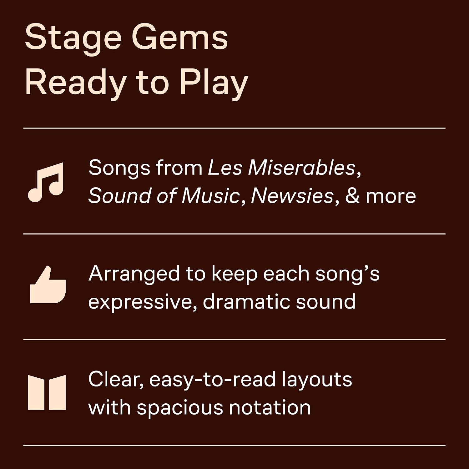 First 50 Theater Songs You Should Play on Piano: Simply Arranged, Must-Know Broadway Showstoppers Arranged for Easy Piano with Lyrics
