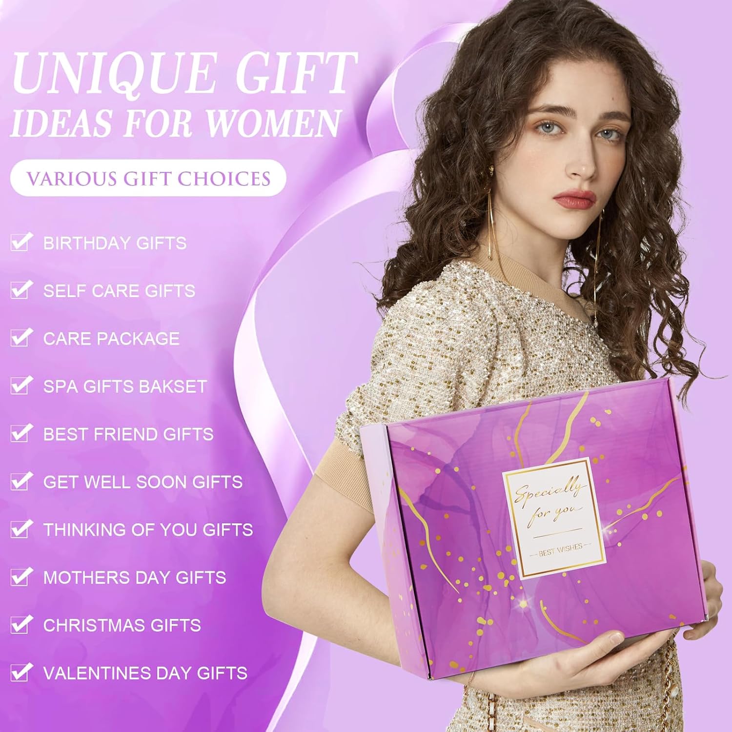 Valentines Day SPA Gifts for Women Self Care Gifts Get Well Soon Gifts, Rose Relaxing SPA Gifts Basket Care Package, Luxury Flannel Blanket Valentine's Day Gift for Her Wife Mom Grandma Friend Purple - Image 3