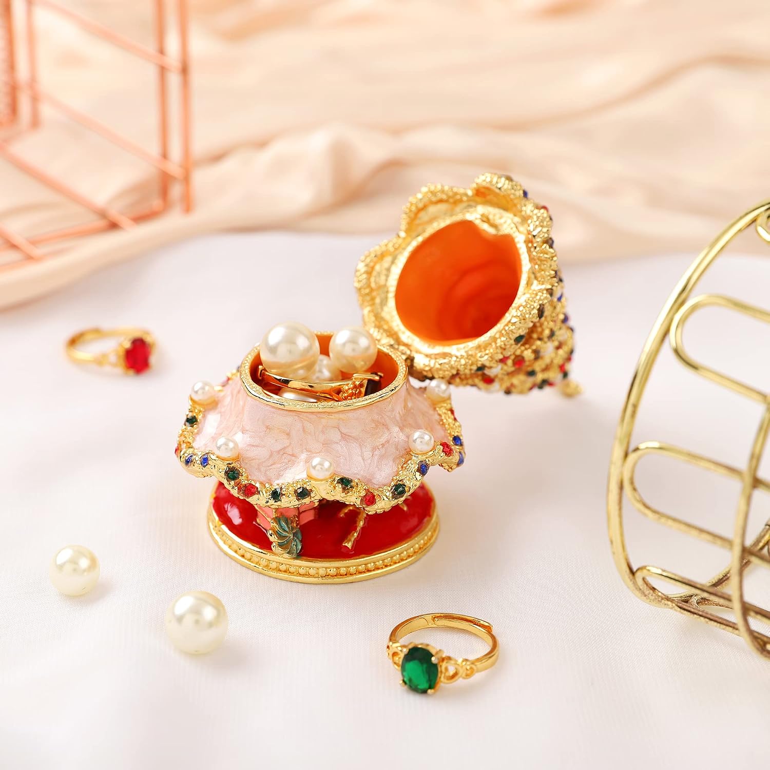 QIFU Classical Pink Christmas Tree Enamel Trinket Box Hinged, Unique Gift for Family