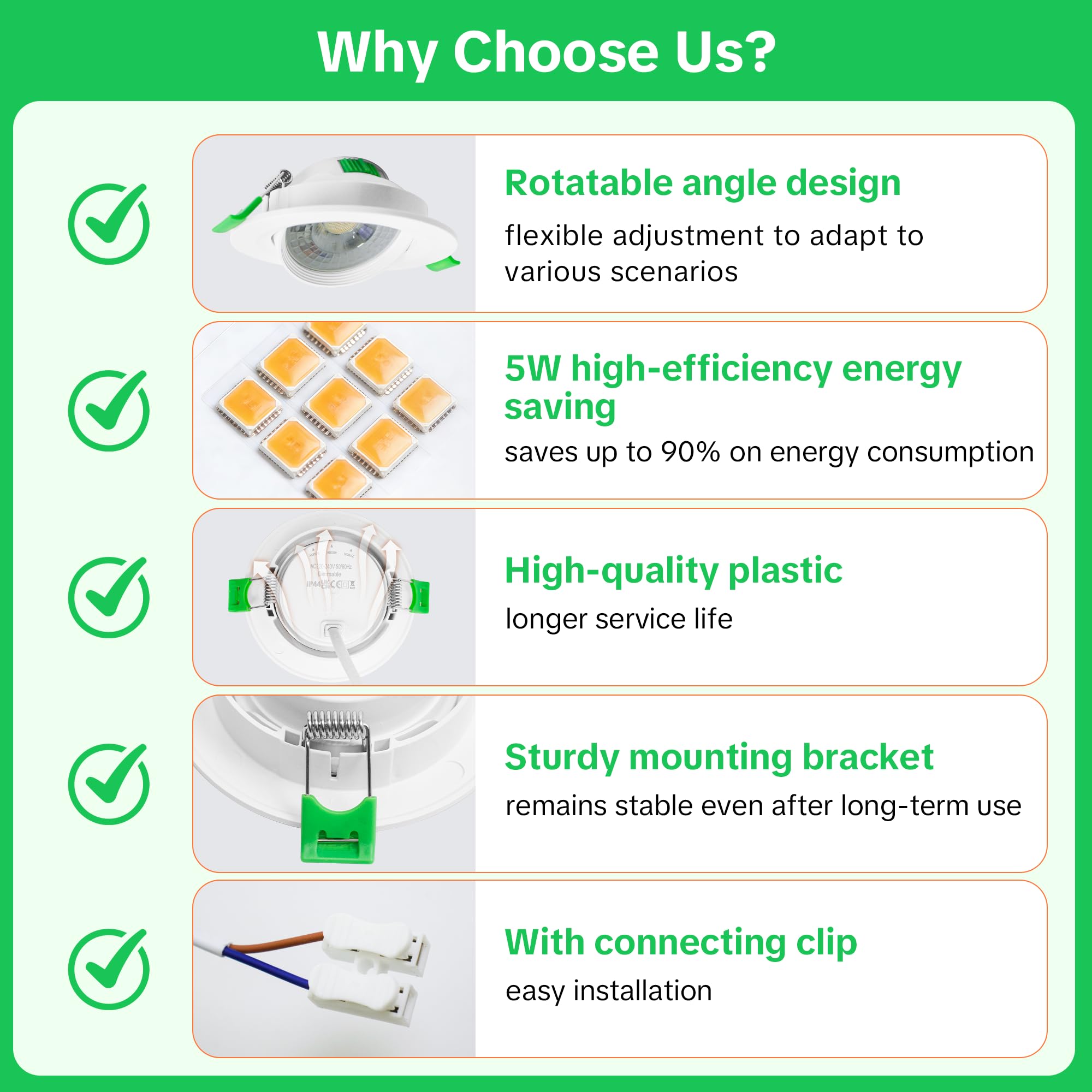 LED Einbaustrahler 230V 68-80mm 5W IP44 Ultra Flach 45° Schwenkbar 2700K/4000K/6000K Deckenleuchte 10er Set Weiß