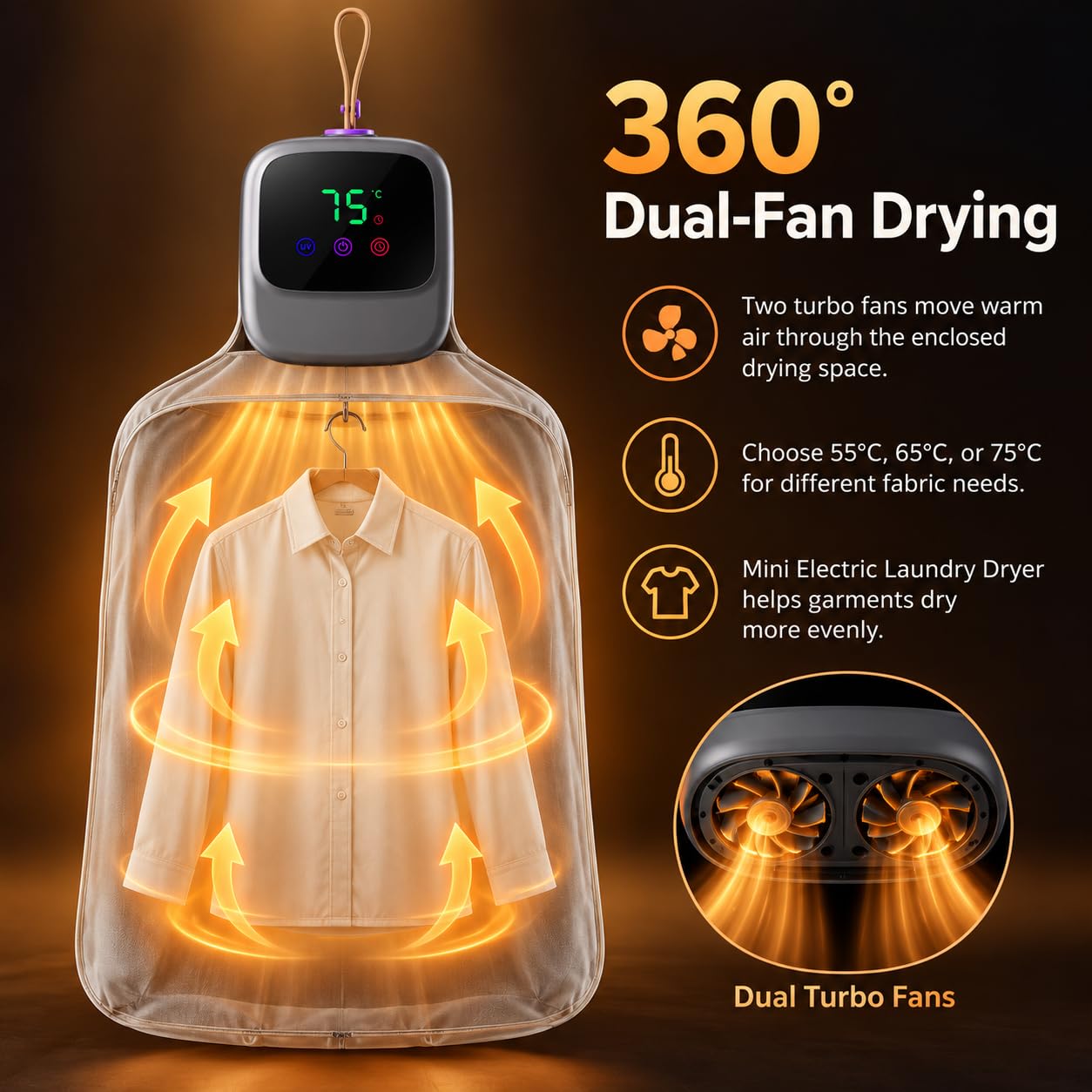 Secadora de ropa portátil, flujo de aire de doble ventilador de 450 W