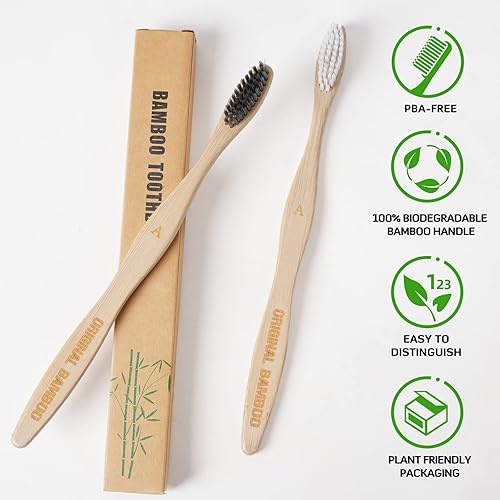 Miniatura 2 de Cepillos de dientes sostenibles, biodegradables, ecológicos, de carbón de bambú natural, cepillo de dientes para cerdas suaves sin BPA, higiene